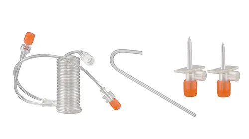 Coiled Y-connecting tube, quick fill tube and spike